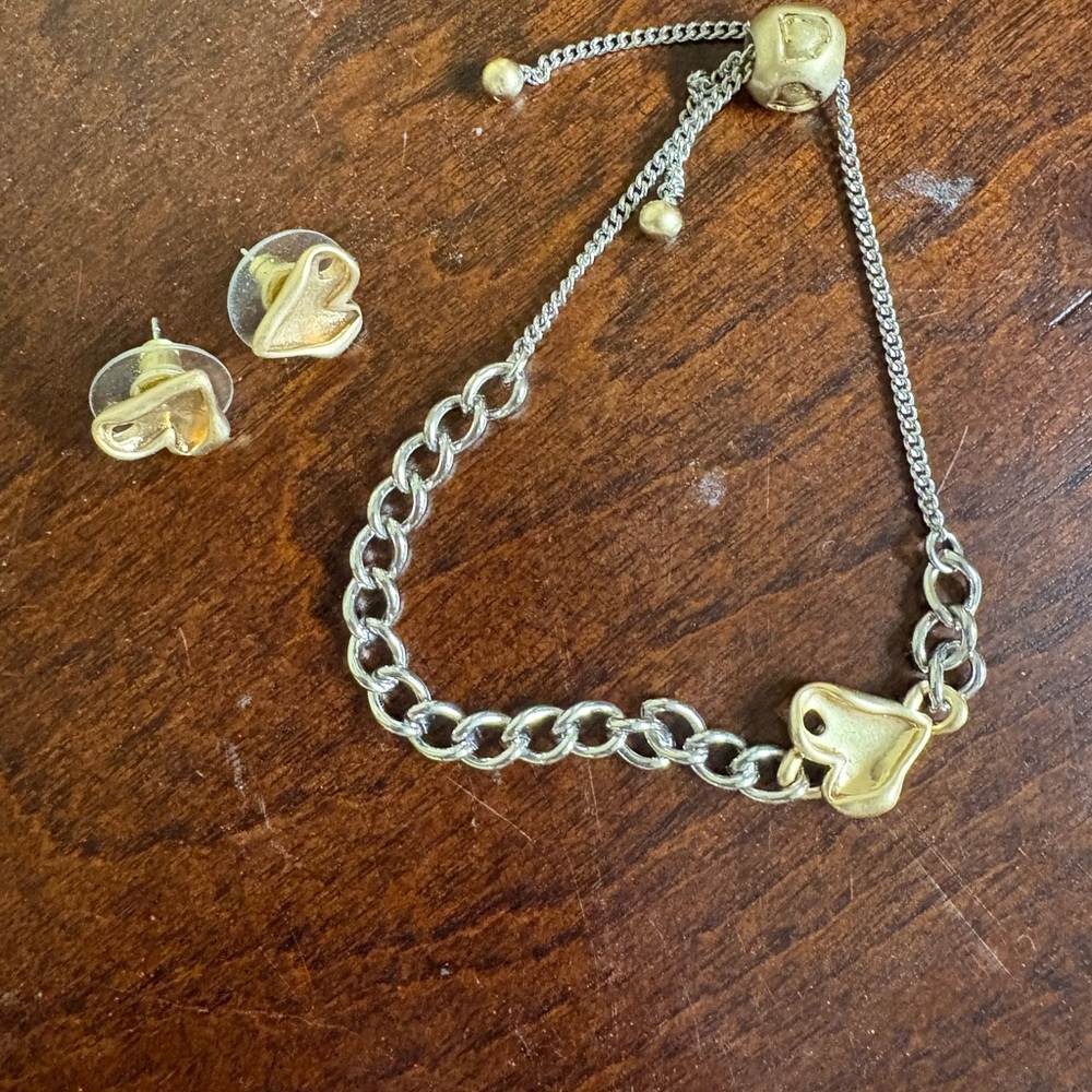 Gold Heart Bracelet and Earring Set
